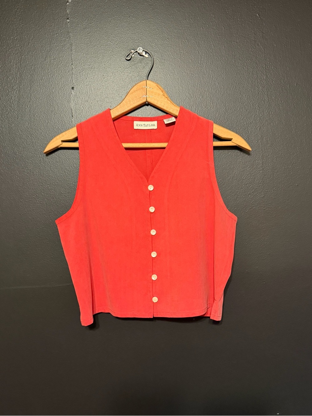 Vintage Ann Taylor Silk Button-Front V-Neck Sleeveless Vest